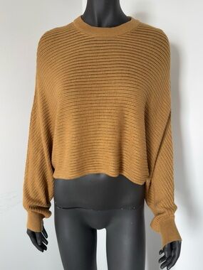 Diadora Cropped Ribbed Crew Sweater in Caramel